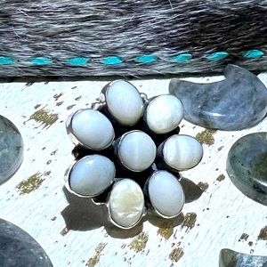 Sterling silver white moonstone, southwestern ring,Sz 9